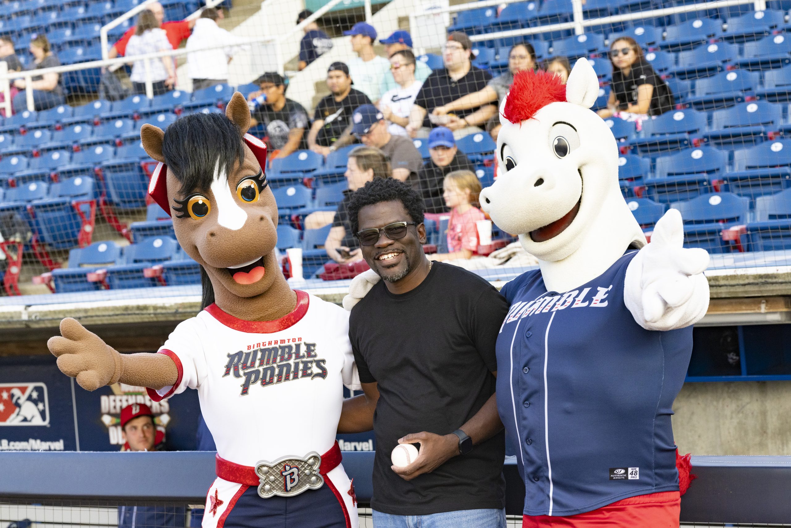 Deputy Chief of Police, BInghamton University with Rumble Ponies mascots